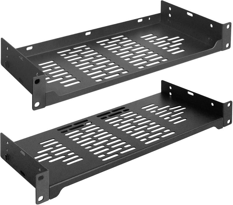 RIVECO 2 PCS 6” Rack Shelves for 19 inches Network Rack & Cabinets, 1U Rack Mount Shelf Vented Cantilever Tray, for Server, IT & Sound Equipment - Image 1